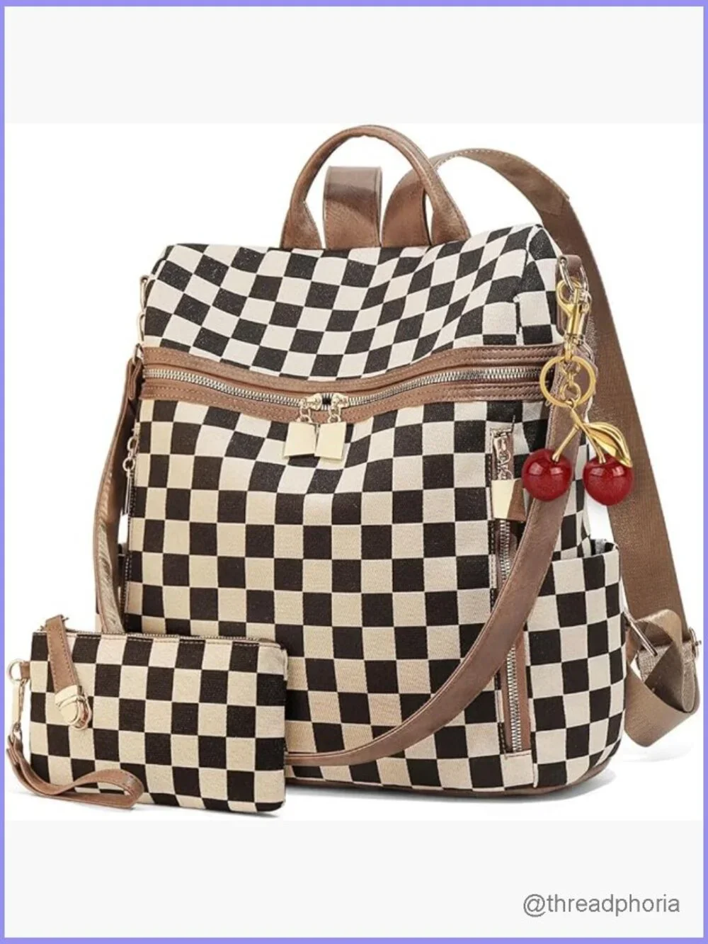 Vintage Style Checkered Backpack Purse for Women - Plaid Daypack with Multiple